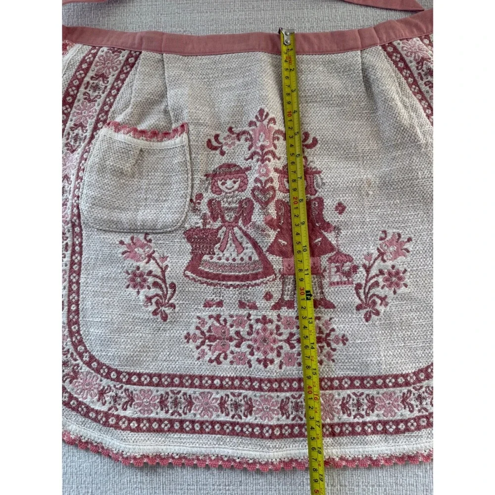 Vintage Kolf Austria Apron Linen Cotton Crochet Trim One Size Pink White